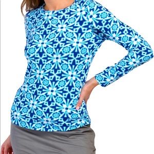 IBKUL Top Long Sleeve Crew Neck Moroccan Tile Preppy Golf Tennis PickleBall New